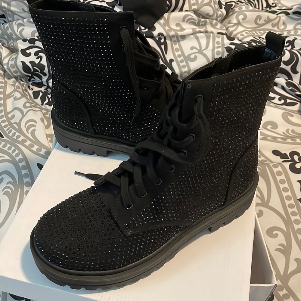 Black, size 8.5 rhinestone encrusted boots.